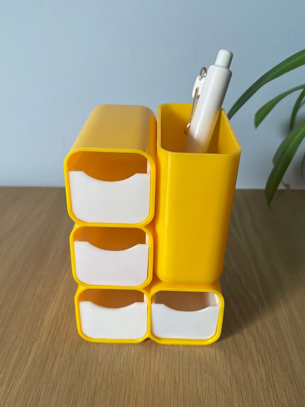 Vintage HOF 70s Modular Desk Organizer Caddy Yellow with White Drawers